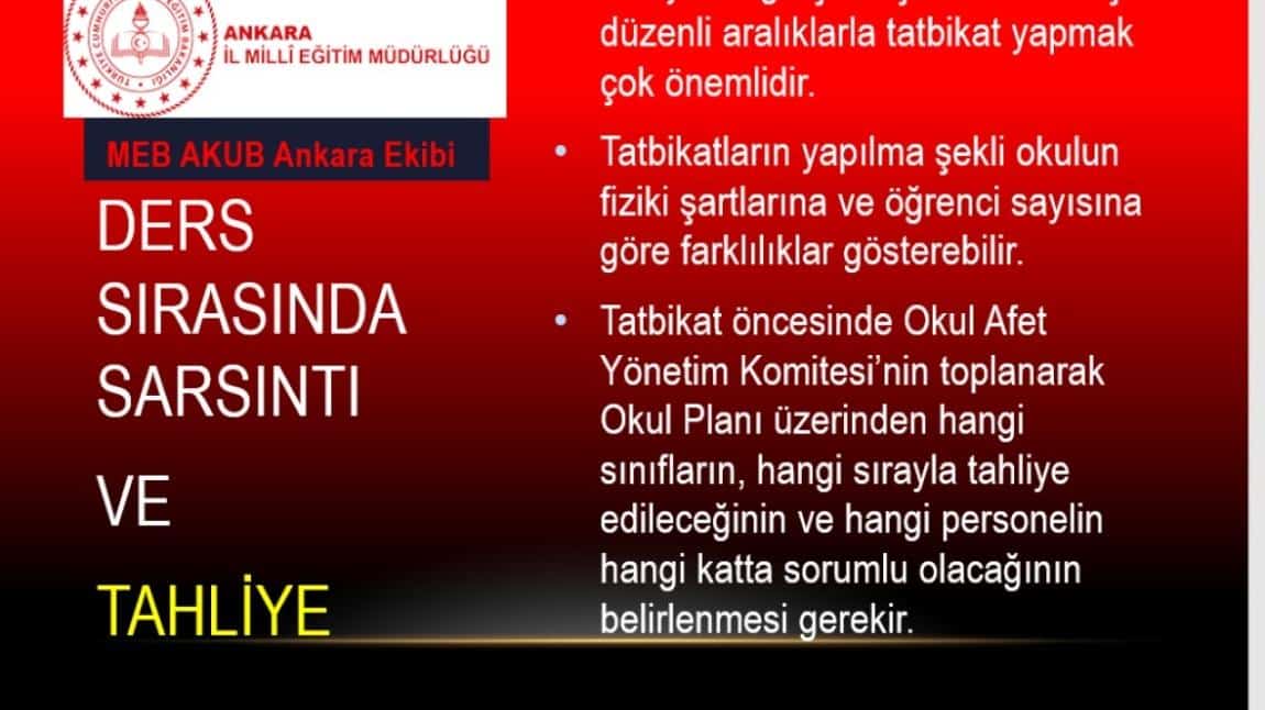 MEB AKUB Ankara Ekibi Tahliye sunumu